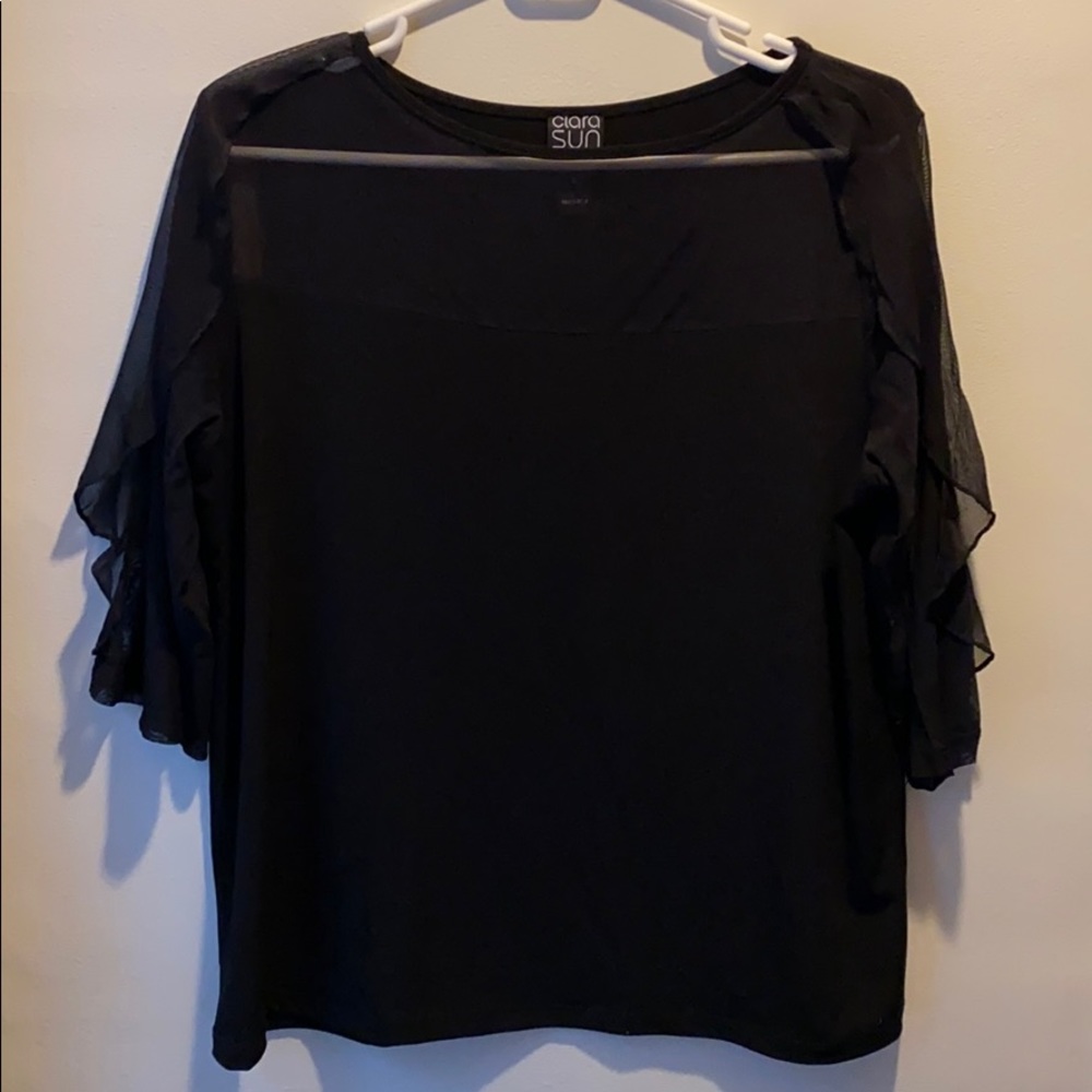 Black Dress shirt w/ Sheer Ruffle Sleeve